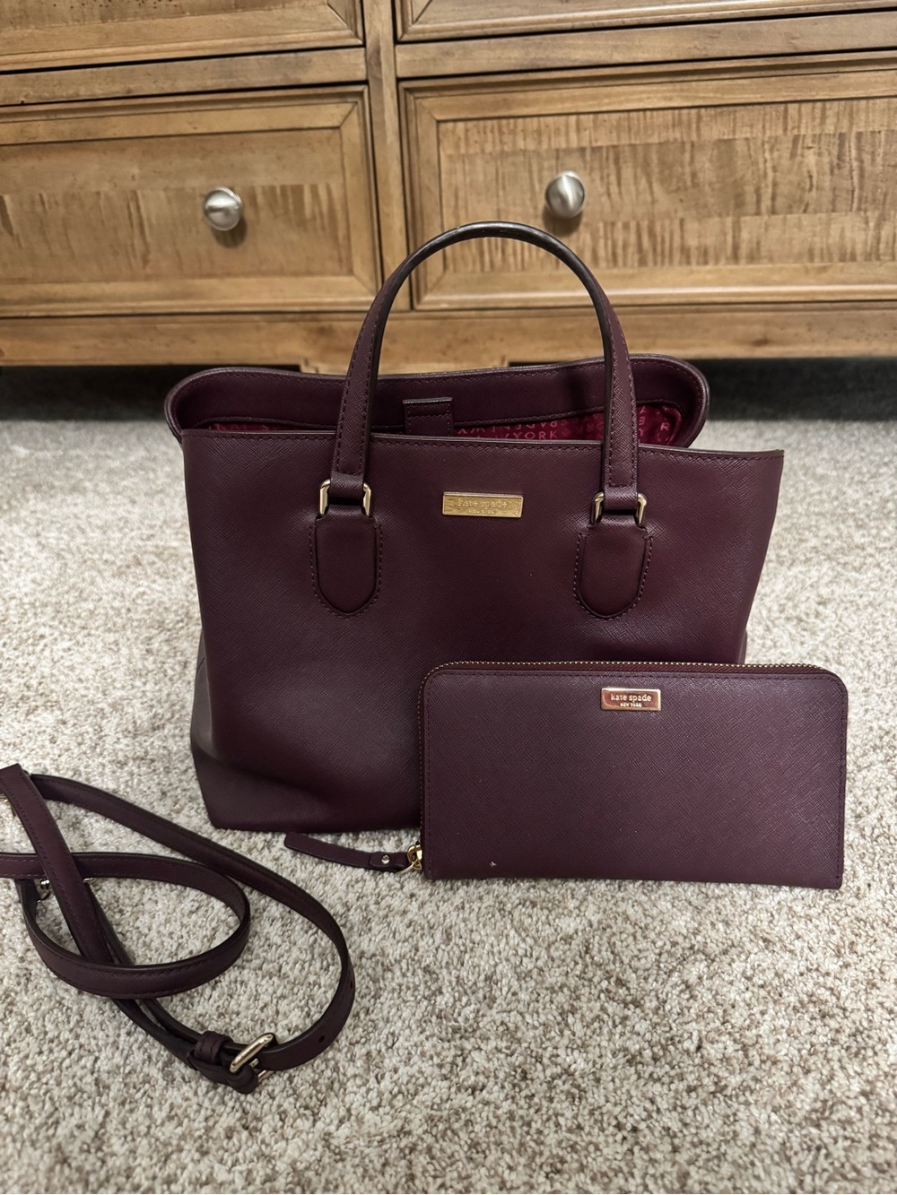 kate spade plum Saffiano Tote with Matching Wallet